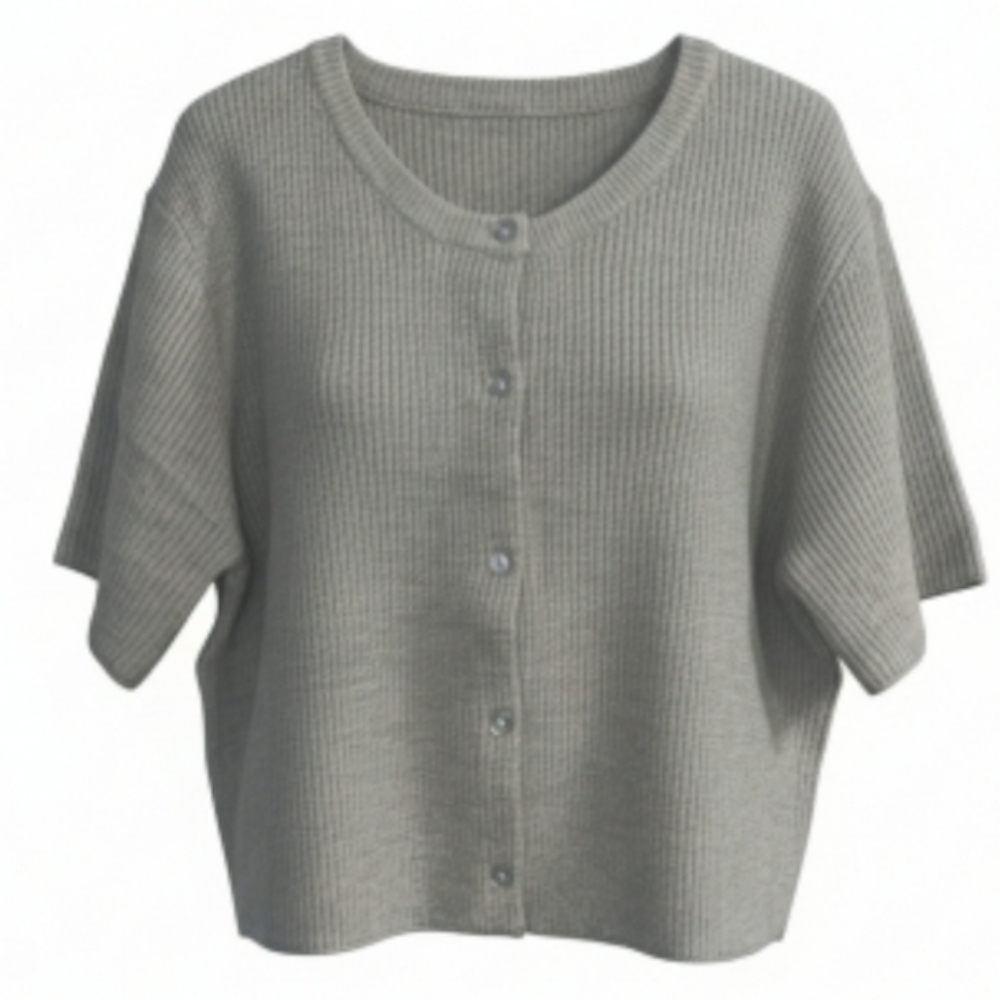 Gray Button-Up Knit Cardigan